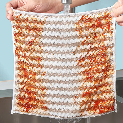 Muke rag, kitchen dishwashing cloth, household water-absorbent, not easy to stain with oil, table coral velvet cleaning towel LL8, thickened edge style (12 pieces) 25*25cm