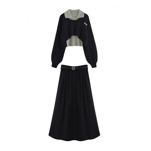 
Oudihui French dress women's autumn 2025 new clothes with a complete set of college-style age-reducing skirt suit Black three-piece set M