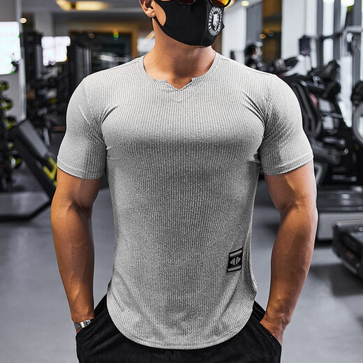 Lutielang coach fitness clothes slim fit stretch men's muscle training sports quick-drying short-sleeved T-shirt white XL