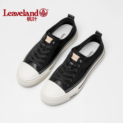 枫叶（leaveland）帆布鞋男夏季新品经典透气休闲板鞋男简约百搭软底低帮布鞋子男 黑色(皮鞋码) 41