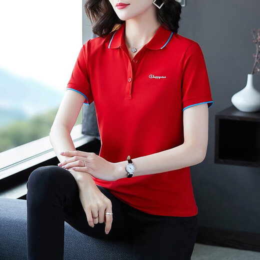 Yuman High-End-Baumwoll-Kurzärärmel-T-Shirt für Frauen 2025 Sommer New Sports Damen T-Shirt Polo Shirt COREAN CLASSION RUNK 880 Pink 3xl 130-140jin [Jin ist gleich 0,5 kg]