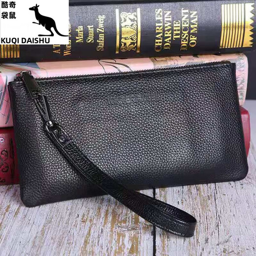 KUQIDAISHU genuine leather wallet for men multi-card front cowhide soft leather long zipper wallet clutch for men and women mobile phone bag genuine leather black small (20*9.5)