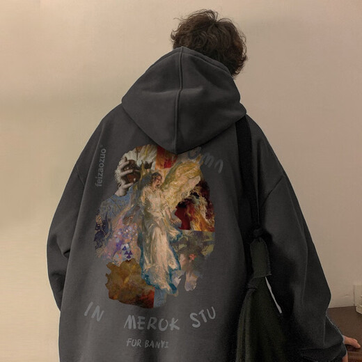 Idea style fat man large size heavy embroidered sweatshirt men plus fat large size trendy brand loose hooded jacket spring autumn winter American style black 5XL 200-230Jin Jin is equal to 0.5 kg