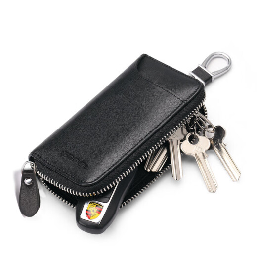 Bopai key bag multifunctional men's coin purse keychain card bag first layer cowhide men's car key bag black