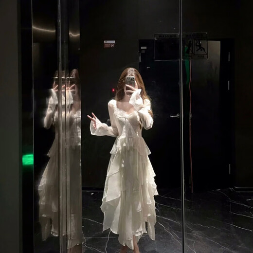 Yanlifen Französisch sanfte Stil Weiß Chiffon Kleid Frauen Herbststil Temperament Schöne unregelmäßige Geburtstagskleid Sommerkleid L L.
