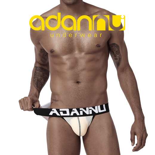 ADANNU new men's sexy underwear personalized thong low waist sexy double thong mesh white M
