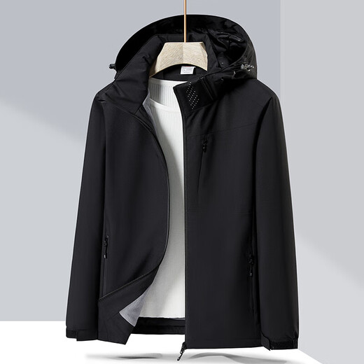 西域骆驼（VANCAMEL）加绒风衣外套男女韩版防风保暖单层软壳冲锋衣工装风夹克文艺上衣 9930S曜石黑-女【纯色】 XL