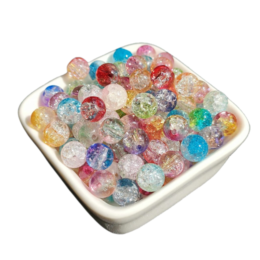 Shusu Glass Balls Ice Crushed Explosive Sparkling Glass Beads DIY Beads Loose Beads Bracelet Necklace Accessories Material Ice Cracked Loose Beads/10mm Mixed Color 45pcs