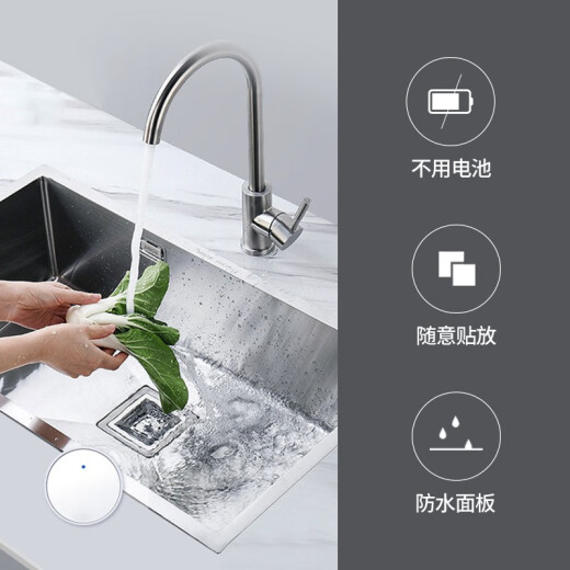 领普 遥控插座智能定时开关无线厨余垃圾处理器遥控开关自发电免布线 圆形按钮 自发电遥控插座