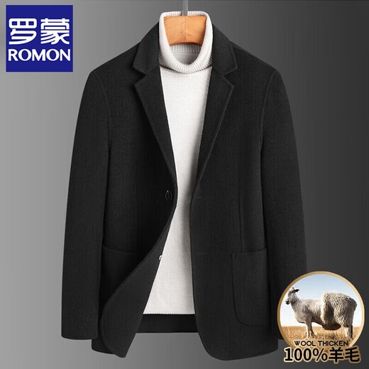 Luo Meng high-end 100% wool double-sided coat men's autumn and winter cashmere woolen coat thick suit jacket suit black XL 180