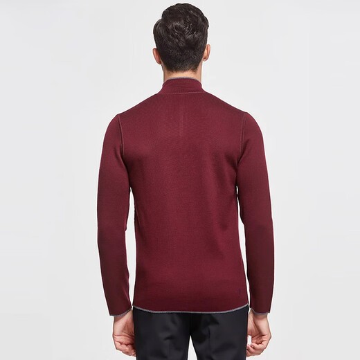 [Jijia] Winter warm half turtle neck thick pure cardigan cardigan men's zipper knit sweater sweater jacket Burgundy 165/S
