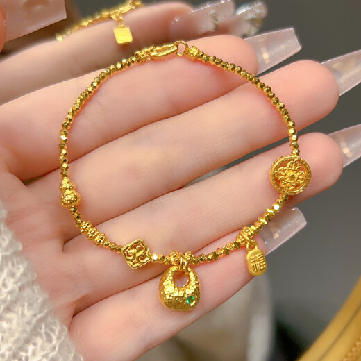 昂隆黄金999金坨坨碎金子手链女足金蹦迪珠手串520情人节礼物送女友 黄金金坨坨手链  约10.63克