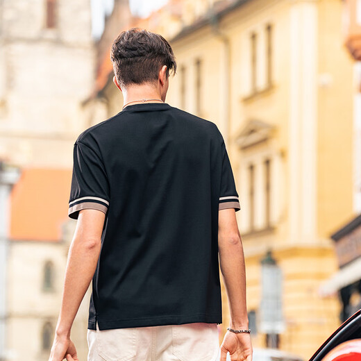 Mr. Bu Bu silhouette letters three-dimensional embroidered casual round neck short-sleeved men's T-shirt spring and summer new GT15260 graphite black L (175)