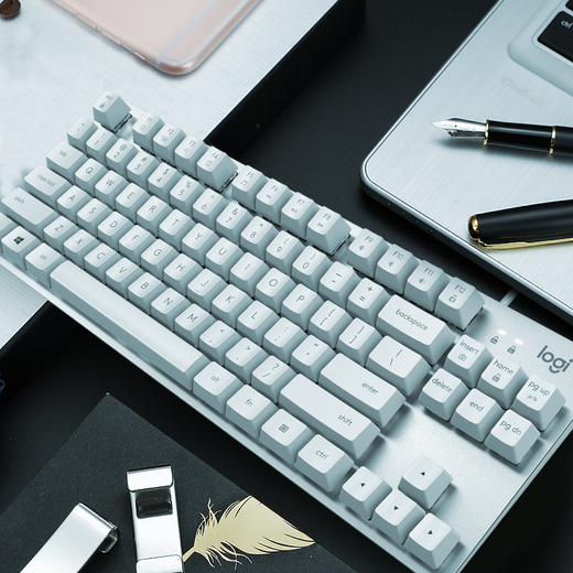 Logitech K835 Clavier câblé, conception compacte de l'arbre mécanique, Clavier portable de frappe de jeu de jeu, Keycap punk personnalisé, 84 touches, cadeau d'anniversaire [K835 Red Arbre] Blanc
