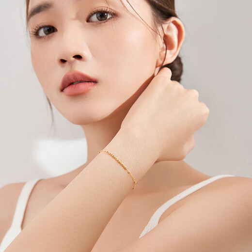 Saturday Fortune (ZLF) 18K gold bracelet for women, small gold bead bracelet, holiday gift for girlfriend, T K yellow bracelet - 16+3cm