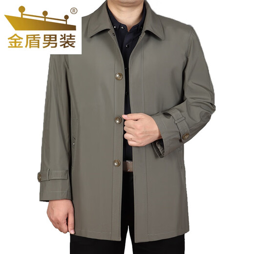 金盾（JINDUN）中老年风衣男中长款中年商务休闲风衣大码薄款爸爸装翻领外套父亲 藏蓝色(翻领扣子夹克) 薄款 L 175