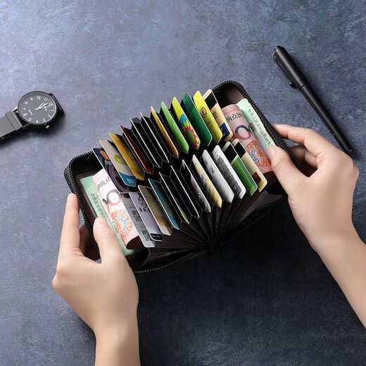 QUEEN TRIP card bag men's card slots large capacity document anti-theft driver's license bank card degaussing multi-functional wallet in one sapphire accordion bag 24 card slots anti-degaussing