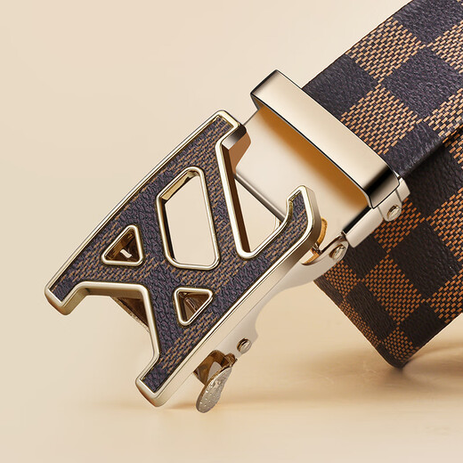 
KRCK2024 new Valentine's Day Men's Leather Belt Casual Belt Youth Valentine's Day Suit Trousers Belt Gray Plaid Silver Buckle L 120cm