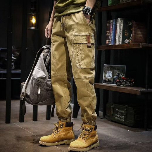 Capti American Navy Retro Workwear Pants Men's Loose Trendy Brand Spring Autumn and Winter Casual Pants Men's Large Size Leg Pants Khaki Spring and Autumn Regular Style Free Shipping Insurance XL (175) 130-145Jin Jin is equal to 0.5 kg