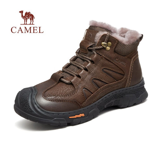 骆驼（CAMEL）冬季新款羊毛加绒厚底磨砂牛皮保暖城市户外徒步鞋男靴 G13W307076 暗棕 41