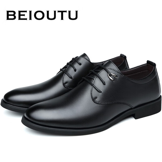 Nordic figure (BEIOUTU) leather shoes men's formal shoes fashion trend lace wedding low-top cowhide business casual shoes 511 black 42