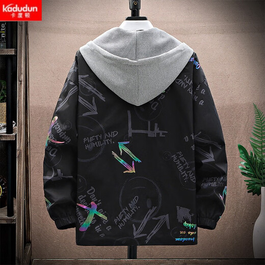 Kaduton Extra Large Workwear Jacket Men's Fake Two-Piece Student Handsome Jacket Extra Large Men's Loose Spring and Autumn Top Men's Trendy Fat Autumn Gown Jacket Black 7XL Recommendation 220-240Jin Jin is equal to 0.5 kg