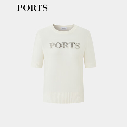 PORTS Women's Clothing Shopping Mall The same style as early autumn versatile soft focus beads printed knitted T-shirt LP9K719SKT021 Milk White XS
