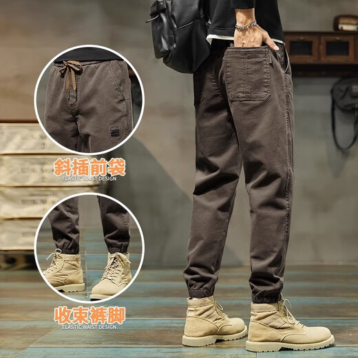 JEANSWEST casual pants for men 2025 spring and autumn new elastic waist tying loose sport nine-part trousers summer men 689 dark gray regular 2XL 150-165Jin [Jin equals 0.5 kg]