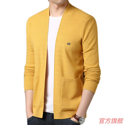 Hengyuanxiang Automne mince laine pull cardigan veste hommes jeunes et d'âge moyen couleur unie vêtements d'extérieur pull pour hommes 2022 nouveau cardigan HYX 8386 jaune 170/L recommandé 115-130Jin Jin équivaut à 0,5 kg d'usure