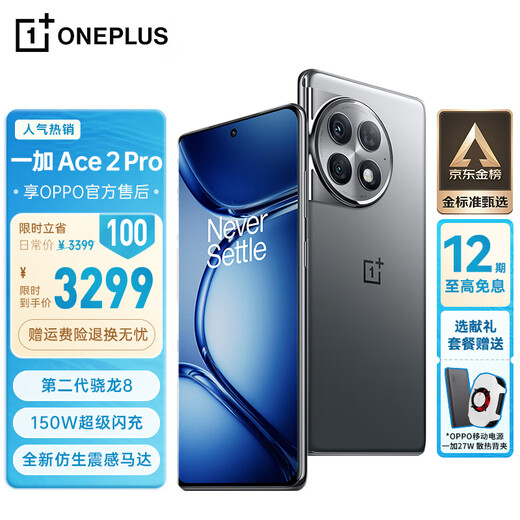 OnePlus Ace 2 Pro eSports 5G mobile phone 2nd generation Snapdragon 8 1.5K Lingxi touch screen Titanium gray | 24GB+1TB official standard configuration