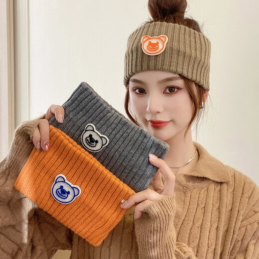 QININYUSI winter hat, confinement scarf, forehead hat, warm postpartum forehead protector, autumn and winter internet celebrity knitted headband, black, one size fits all