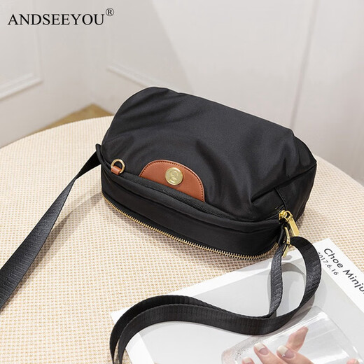 ANDSEEYOU品牌单肩包女柔软时尚小包质感牛津布单肩包女百搭七夕情人节礼物 黑色
