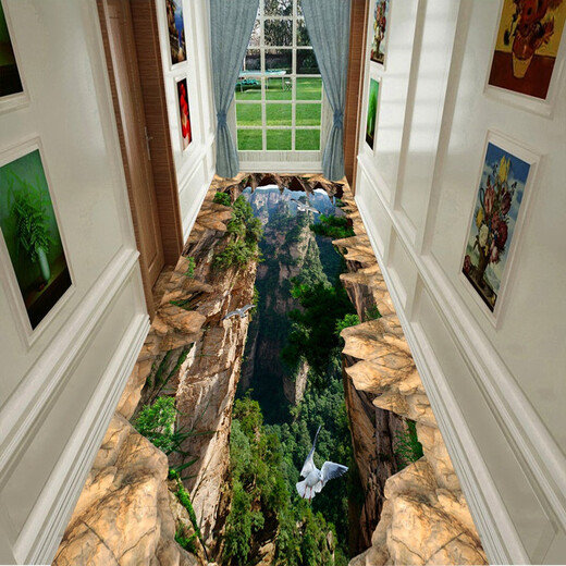 3D vertigo carpet can be cut, 3D thrilling corridor aisle carpet, long stairway carpet, full carpet, customized door mat, White Bird in the Mountain, 1.4 meters wide, 1 meter long, how many meters do you need to take a few photos?