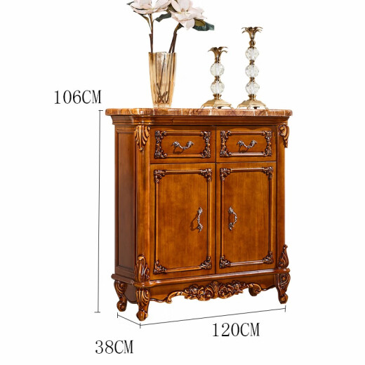 Yiwei Qilin American solid wood carved shoe cabinet European style retro porch storage cabinet double door multi-layer large capacity hall cabinet double door 100*38*106 wood surface-2 doors