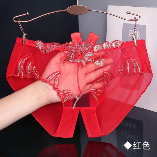 颜蓓薇女士性感情趣内衣高档蕾丝开裆露阴内裤丁字裤夫妻刺激约会战袍 8 838豆绿 2XL