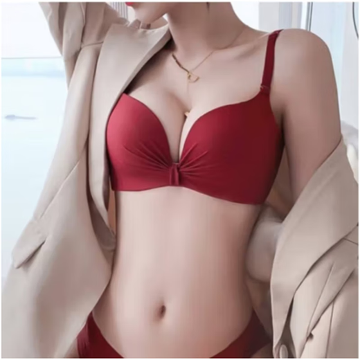 Victoria's elegant underwear for women with small breasts pushed up to make the secondary breasts larger, no wire bra, zodiac year wedding bride latex bra set, burgundy (set + exquisite packaging) 36B=80B