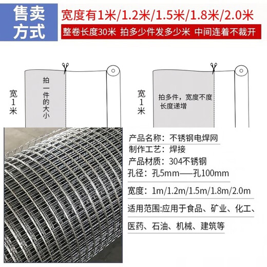 Zhongji Wanxing 304 stainless steel welded mesh, rust-proof balcony wire mesh, small hole protective fence mesh for chickens, stainless steel breeding mesh, buy a few pieces and the default delivery is one piece, hole 6mm, wire thickness 0.6mm/0.5m wide, 1m long