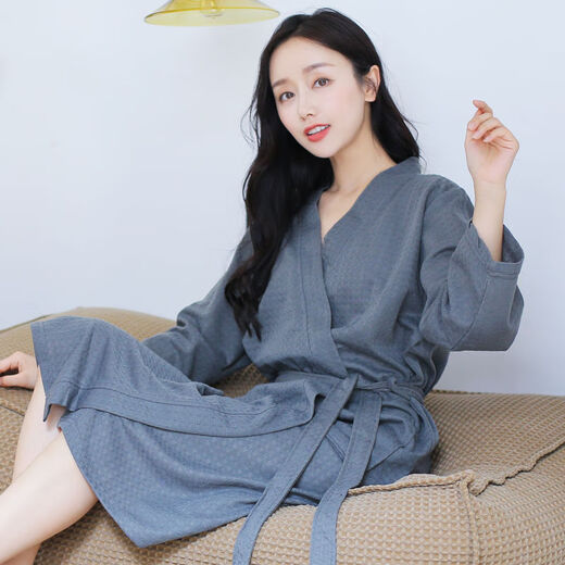 
NaiJIATU men's spring and summer thin nightgown for women's towel bathrobe plus size pajamas home clothes couple medium long short sleeve waffle charcoal grey men L 130-150Jin [Jin equals 0.5 kg]