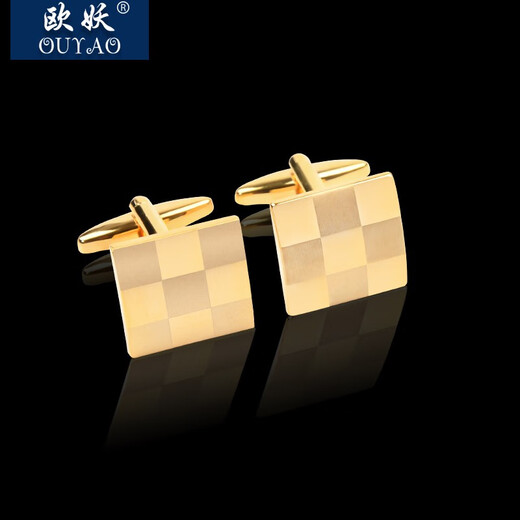 OUYAO new French cufflinks, men's cuff buttons, shirt cufflinks, cuff nails, men's and women's suit cufflinks, shirt cufflinks, gold large grid