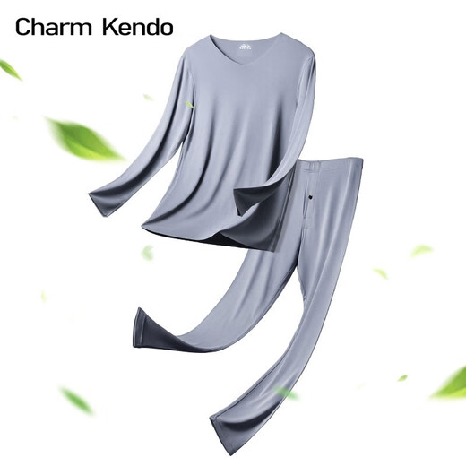 Charm Kendo60S Double-sided Modal Thermal Underwear Men's Autumn Clothes and Autumn Pants Refreshing Seamless Slim Fit Not Bulky Gift Box Set Gray Blue Round Neck Thin Modal Thermal Set