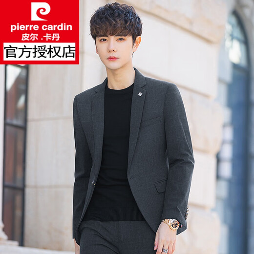 皮尔卡丹（pierre cardin）春秋季西服套装男士休闲小西装修身韩版潮流痞帅上衣外套 中灰套装 XL