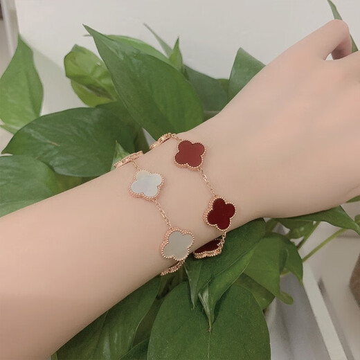 OINE 18K gold four-leaf clover five-flower bracelet 15mm large flower rose gold 2025 gold bracelet au750 18K gold rose gold red agate
