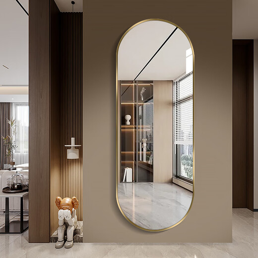 Babchi aluminum alloy full-length mirror home full-length mirror wall-mounted fitting mirror wall-mounted entrance wall-mounted mirror wall-mounted bedroom light luxury brass gold brushed 400mm*1200mm safe and explosion-proof