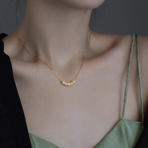 KASIYU999 Pure Silver Five Blessings Transfer Bead Necklace for Women, Pendant for Girlfriend, Wife, Birthday, Chinese Valentine's Day Gift, Gold Necklace + Certificate + High-end Gift Box