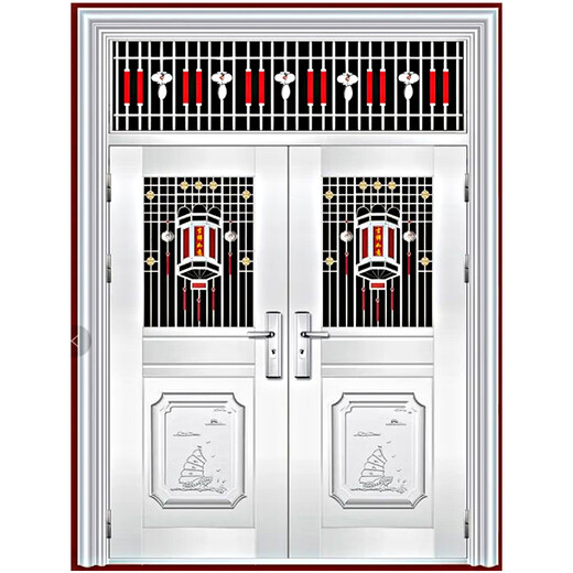 【现货】304不锈钢门大门双开门单门子母门防盗入户门工程进户门 【双开门】六方格1480x2050