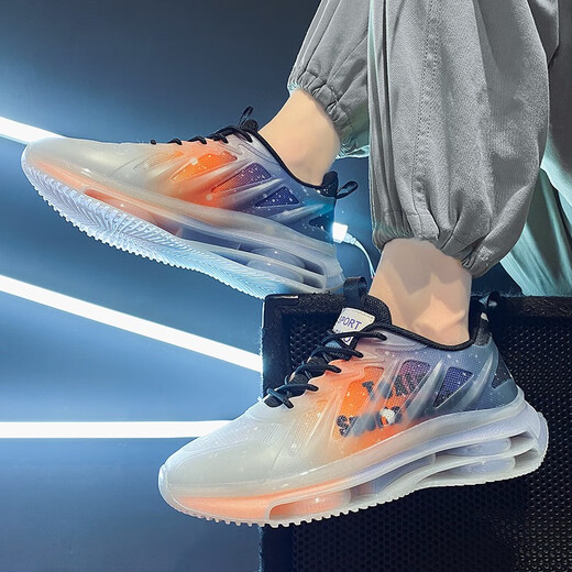 EXUELING men's shoes autumn breathable cushion shock-absorbing large size men's shoes sports shoes youth trendy running shoes heightening autumn shoes men TK757 gray orange 42 (260mm)