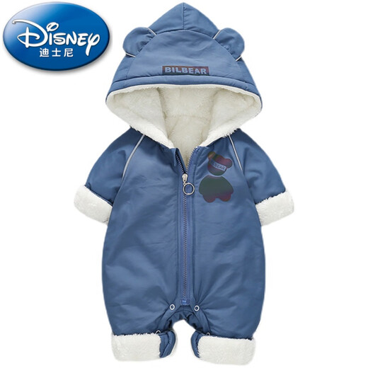 Disney (Disney) 2025 Newborn Baby Winter Clothes Plus Velvet Quilted Baby Onesies Going Out Thickened Cotton Clothes Romper Winter BB-Print Bear Green Winter Clothes 90cm 90 Sizes (19-24Jin Jin is equal to about 0.5 kg)