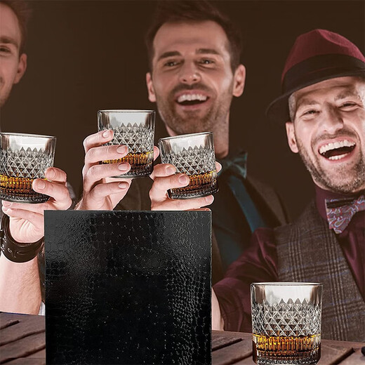 Gudong Xiaoming Whiskey Glass Spirit Glass Set Home European Crystal Glass Wine Glass Beer Glass Bar High-end Gift Box Embossed Whiskey 4 Gift Boxes