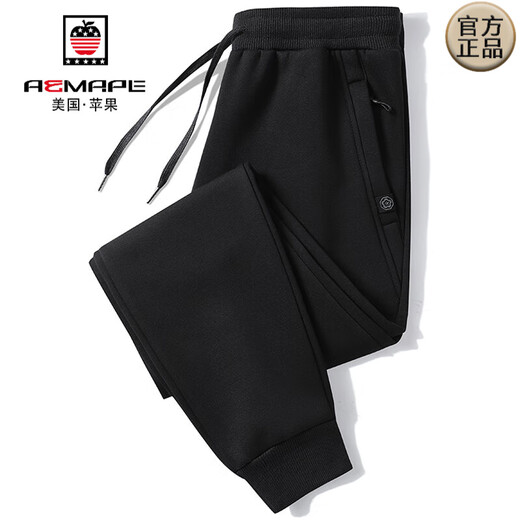 AEMAPE Apple Men's Casual Pants Autumn Thick Cotton Leggings Sweatpants Solid Color Loose Winter Thickened Velvet Men's Pants Black Leggings - Spring and Autumn Single Style 3XL Recommended 160-180Jin Jin is equal to 0.5 kg