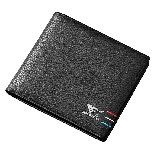 Siete lobo billetera de la billetera para hombres billetera para hombres bolsas de gran capacidad billetera de monedas de monedas de la moneda del día de San Valentín para novio caja de regalo de cumpleaños de moda estilo negro horizontal